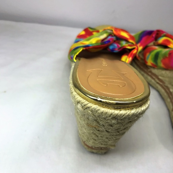 (SOLD)Etienne Aigner Wedge Sandals Yellow & Pink 6 - Picture 6 of 8